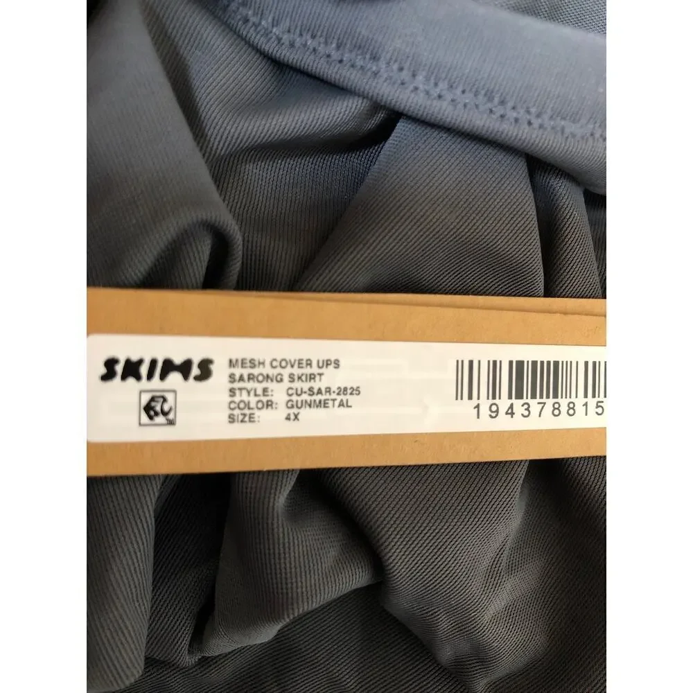 SKIMS Mesh Cover Up Long Sarong Skirt Tonal Ring Gunmetal Gray NWT Size 4X